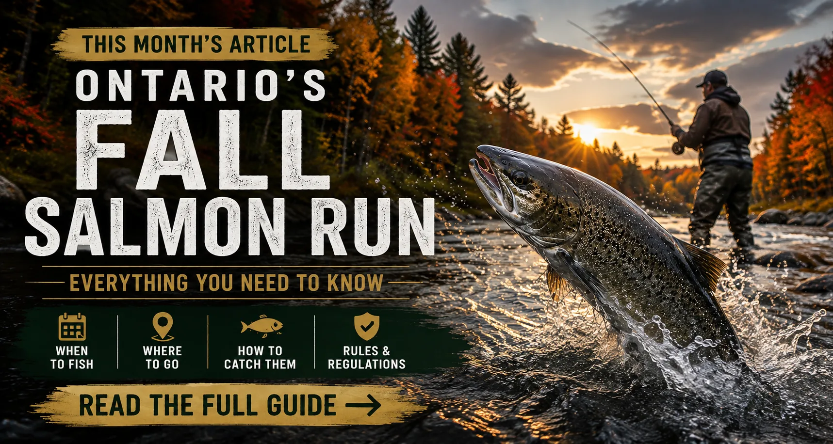 This month's article — Ontario's Fall Salmon Run: when to fish, where to go, how to catch them, rules and regulations